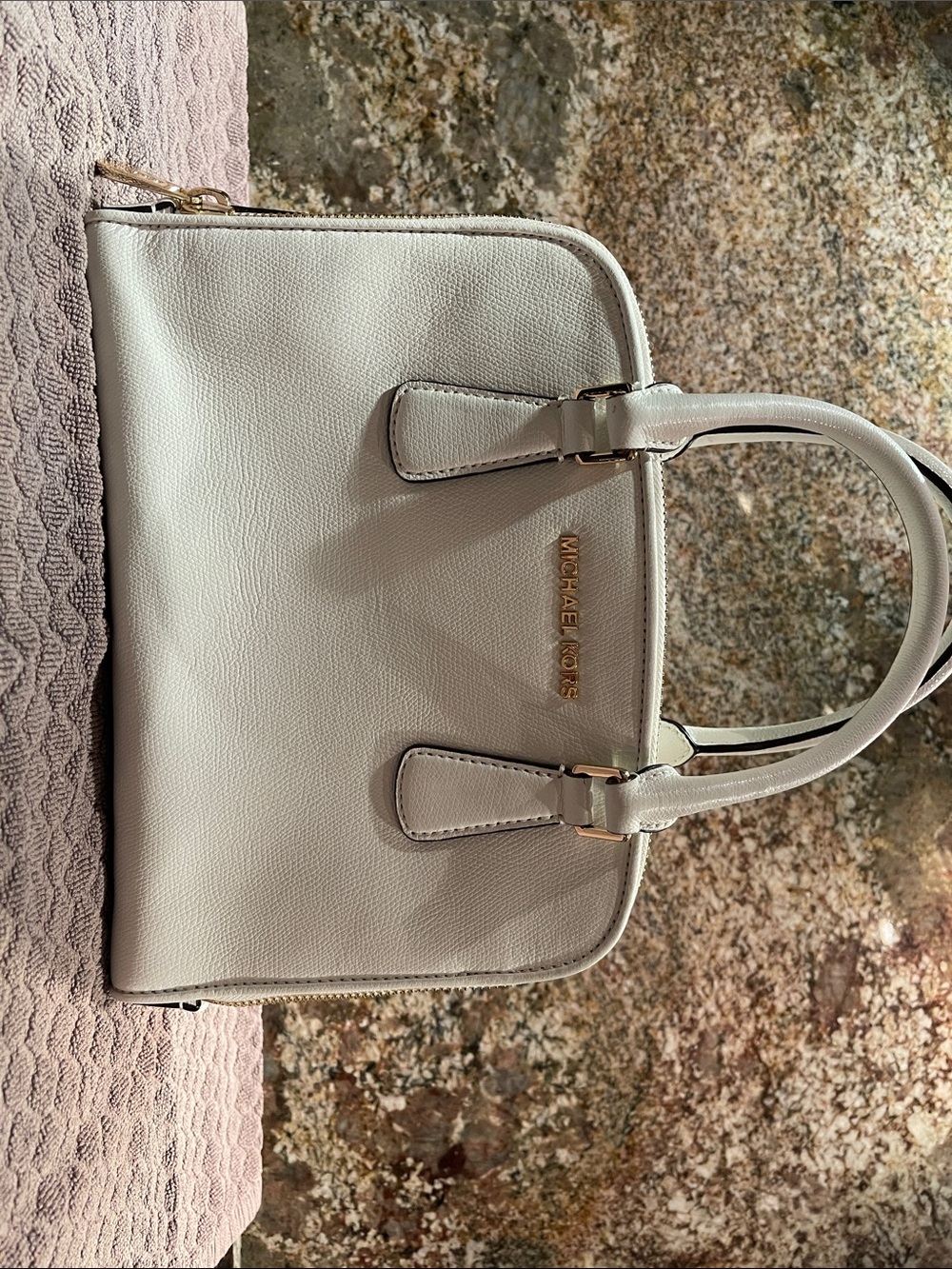 Michael Kors Cream Saffiano Satchel with Gold Hardware